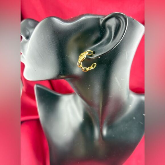 Michael Kors Gold-Tone Pavé Logo Hoop Earrings - Picture 6 of 10